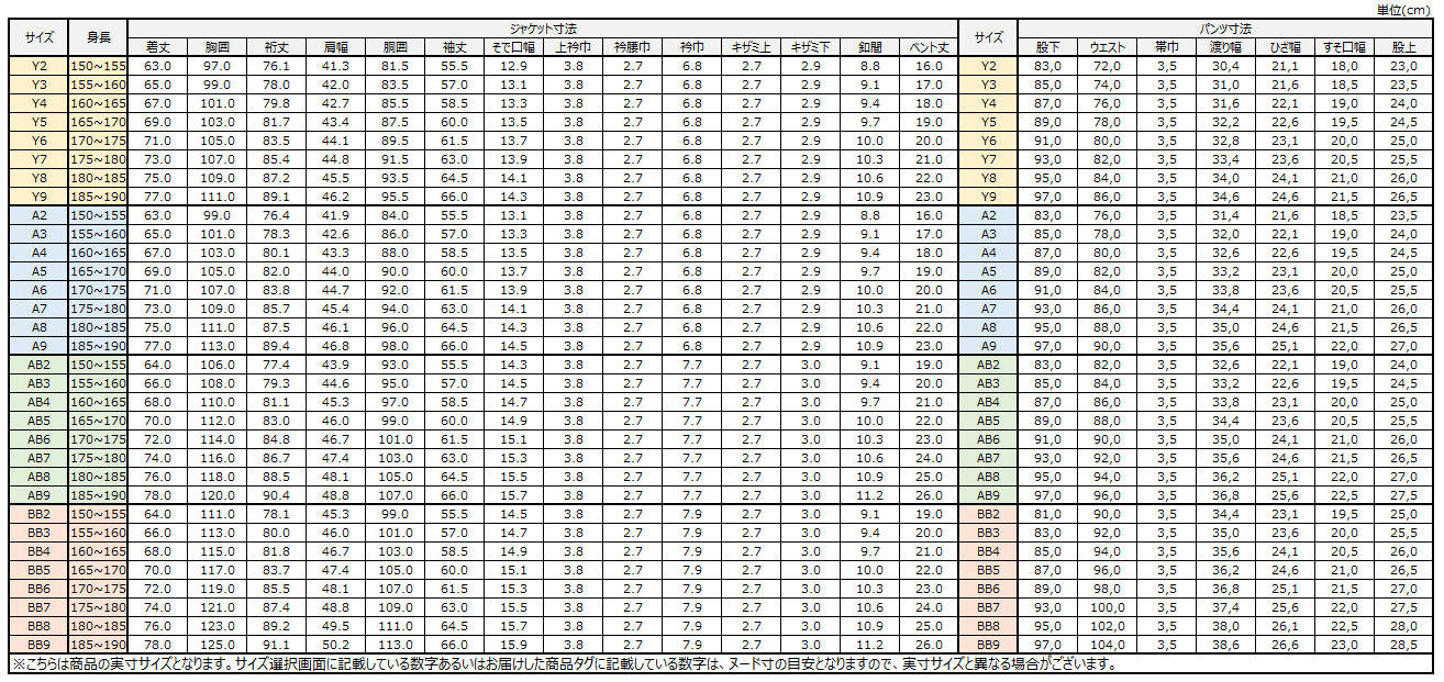 サイズチャート