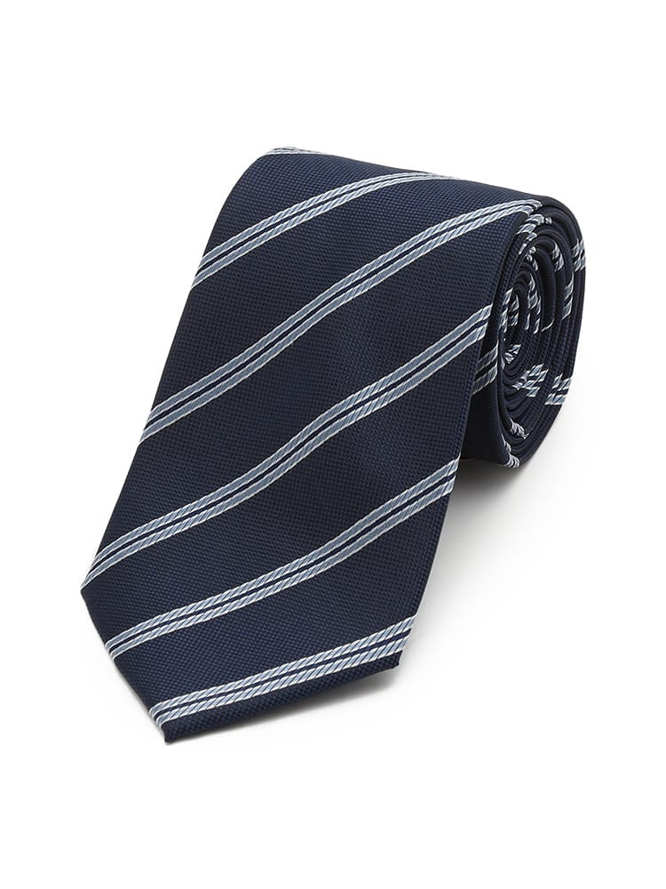 【シルク混】ネクタイレギュラーリクルートタイネイビーストライプ通年
