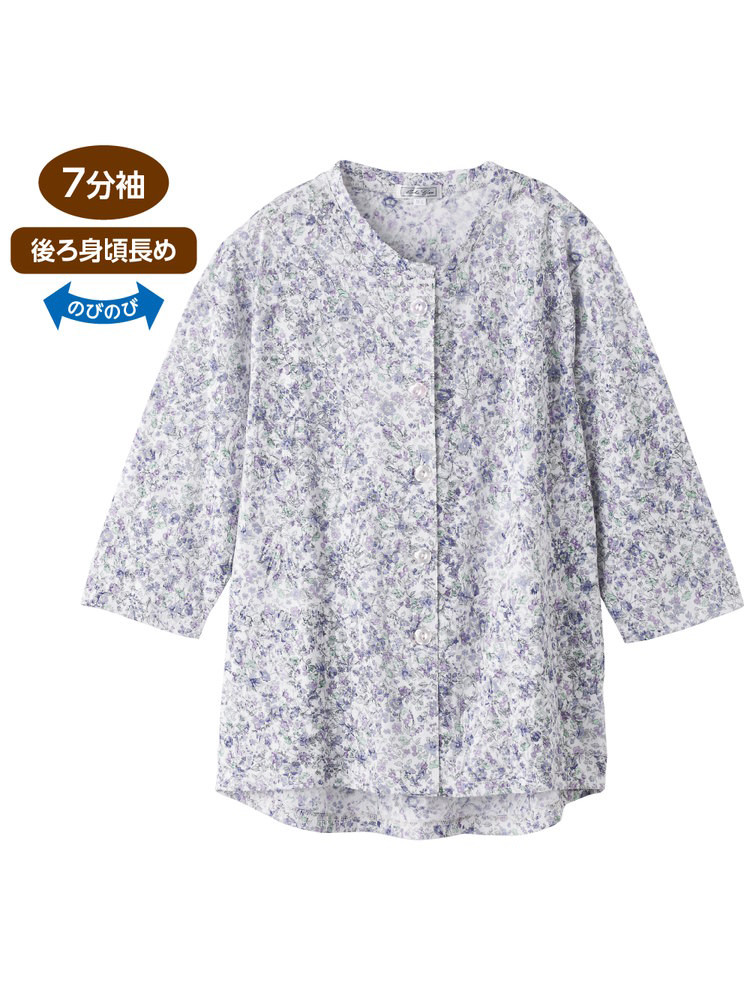 レディースカット7分袖マグネット釦カーディガン(指先ストレッチ)／婦人用／前開き／ポロシャツ／カーディガン【CF】