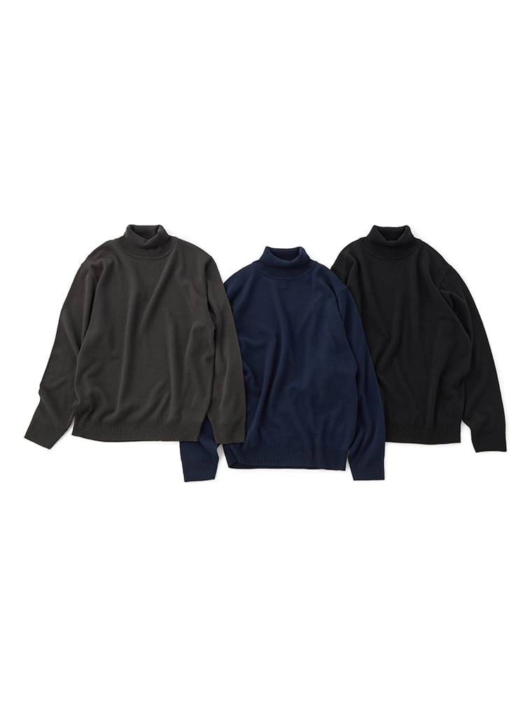 【3点/SmartPick！】タートルネックベーシックニットAセット（ブラック＆グレー＆ネイビー）