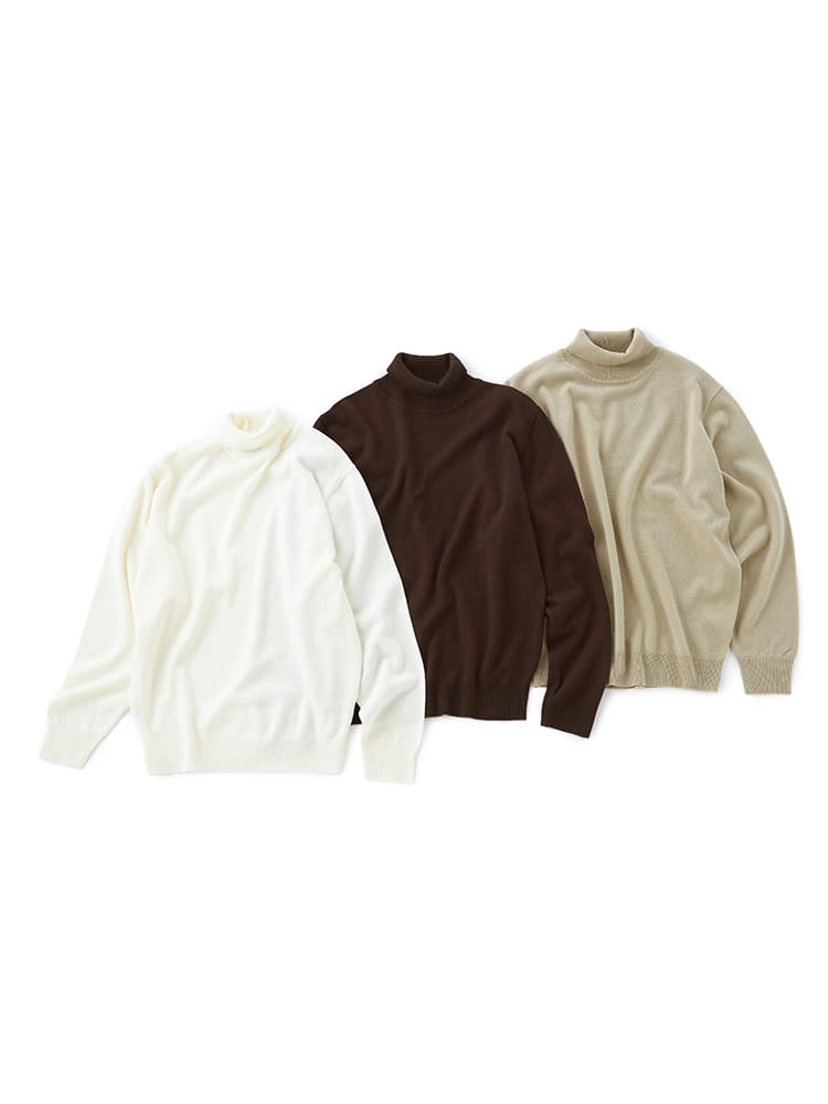 【3点/SmartPick！】タートルネックベーシックニットBセット（オフホワイト＆ベージュ＆ブラウン）