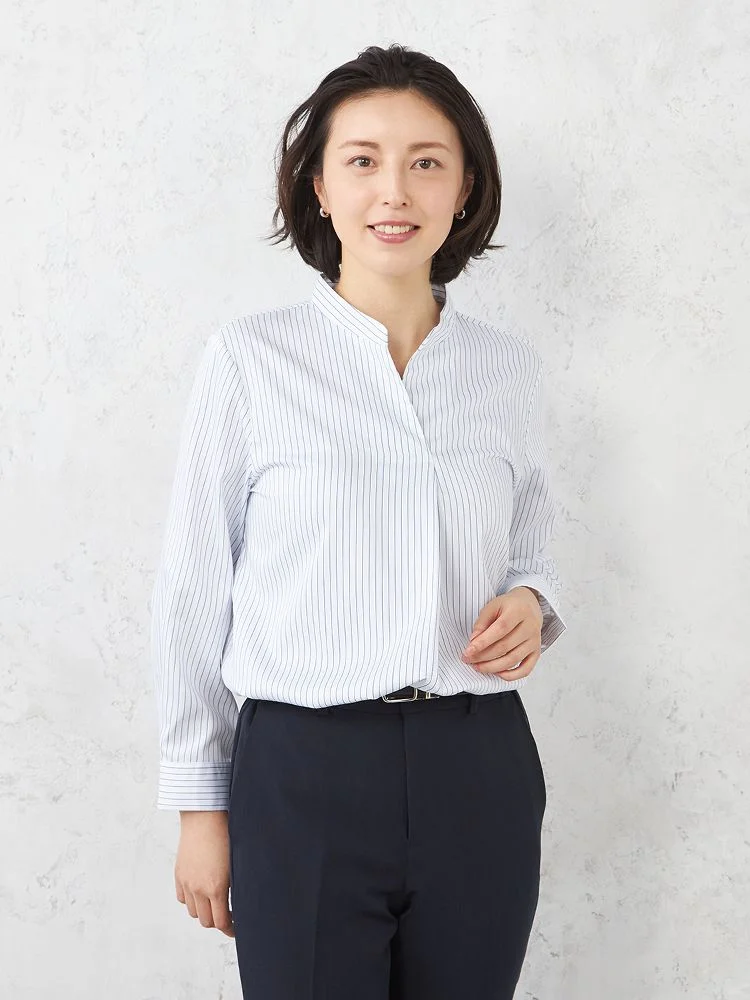 【形態安定】ブラウス長袖9分袖キーネックブラウスストライプSOFFICE通年【レディース】