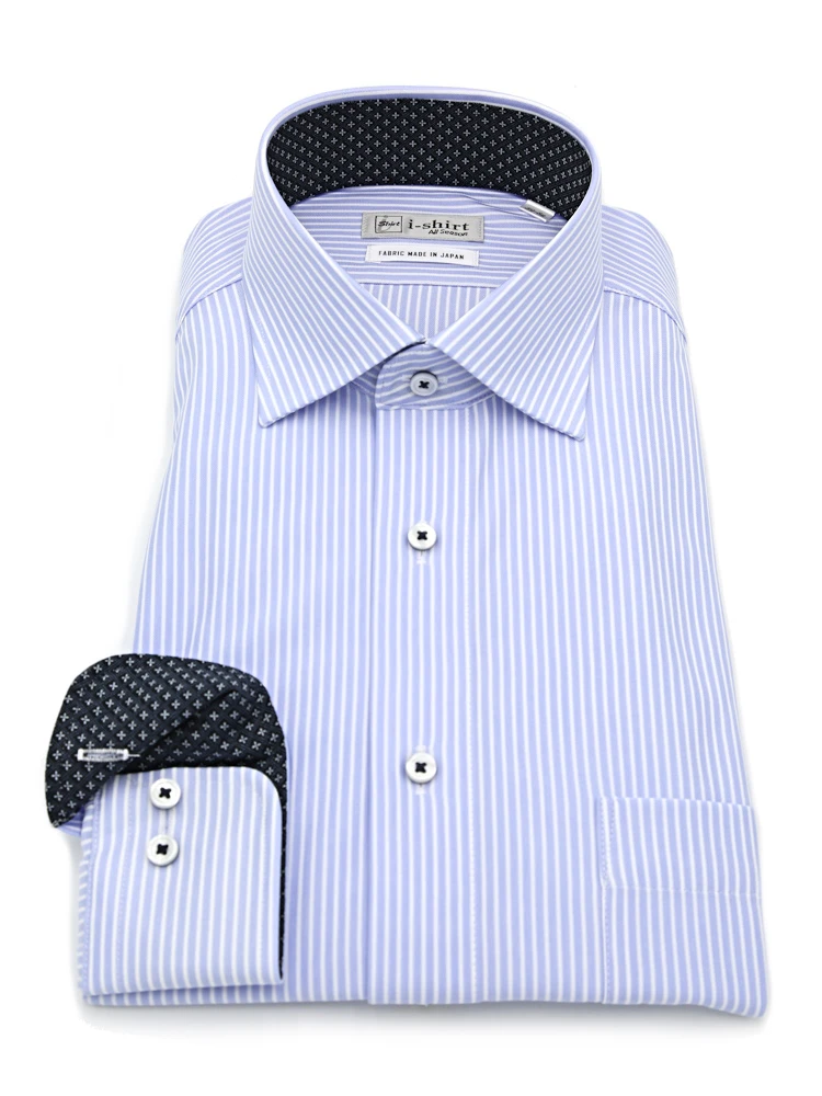【完全ノーアイロン】長袖アイシャツセミワイド【トップヘザーシリーズ】ストライプ調ワイシャツi-shirt通年