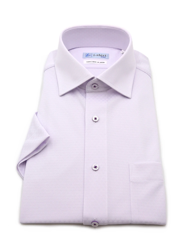 【完全ノーアイロン】半袖アイシャツセミワイド【バイオセンサークール生地使用】吸湿冷感高通気織柄無地ワイシャツi-shirt春夏