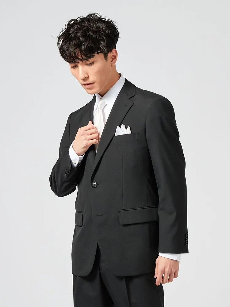 [礼服]【ウエストアジャスター仕様】2つボタンサマーフォーマルワンタック黒無地ハントレークラブ春夏