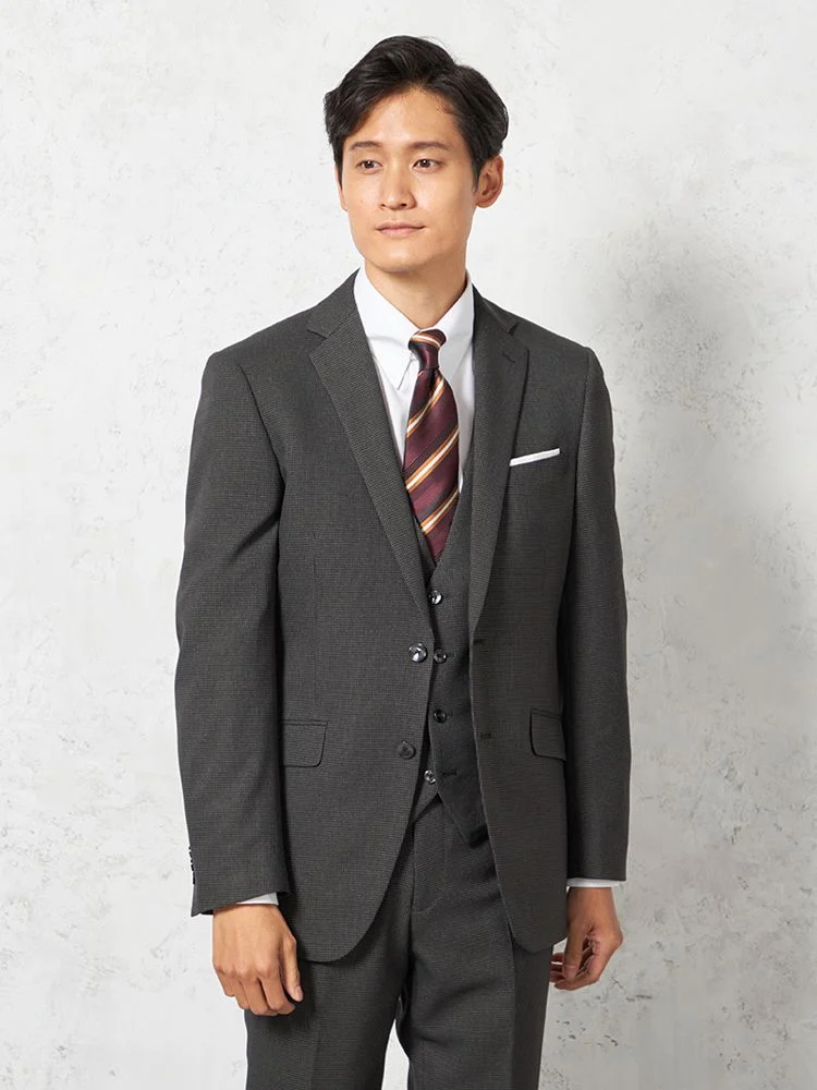 【上下ウォッシャブル】スリーピーススーツ2つボタンウールライク千鳥格子nero秋冬【スリムデザイン】