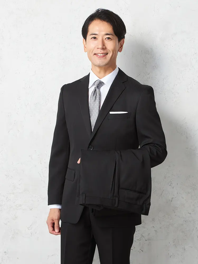 【ピンキー】２パンツポリエステル100スーツ２つボタンストライプ上下ウォッシャブルノータック通年