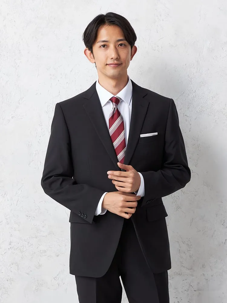 【即納】スーツ２つボタン【WEB限定】上下ウォッシャブルブラックストライプ3シーズン対応