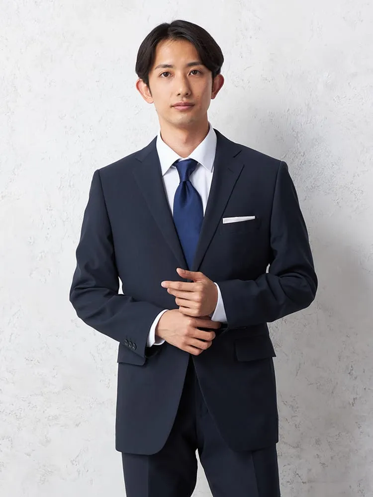 【即納】スーツ２つボタン【WEB限定】上下ウォッシャブルネイビーストライプ3シーズン対応