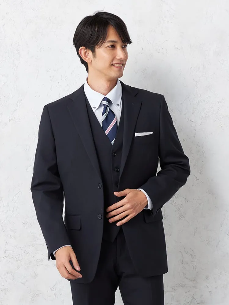 【即納】スリーピーススーツ2つボタン【WEB限定】上下ウォッシャブルネイビーシャドウストライプ3シーズン対応