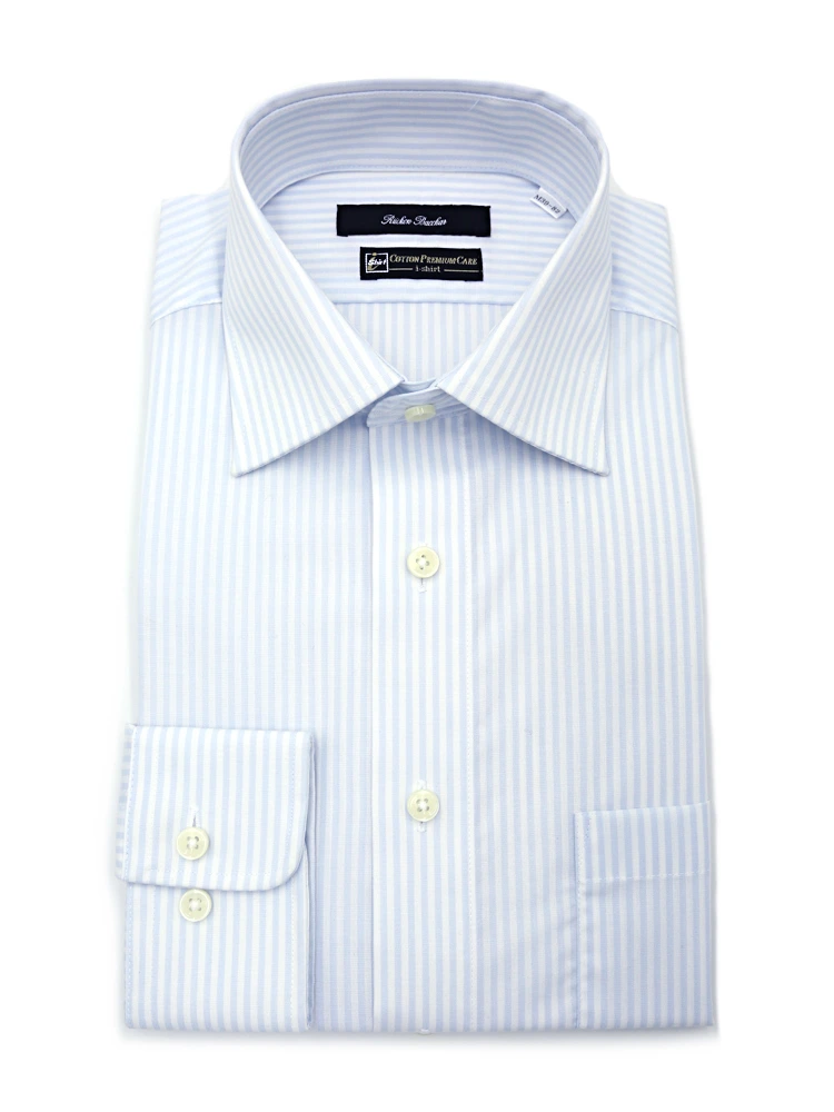 【形態安定】長袖ワイシャツセミワイド【コットンプレミアムケア】ストライプリッケンバッカー通年