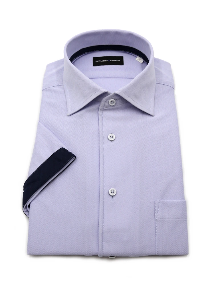 【KATHARINEEHAMNETT-キャサリン・イー・ハムネット-】半袖ワイシャツワンピースカラーセミワイド360°ストレッチ吸水速乾へリンボン通年