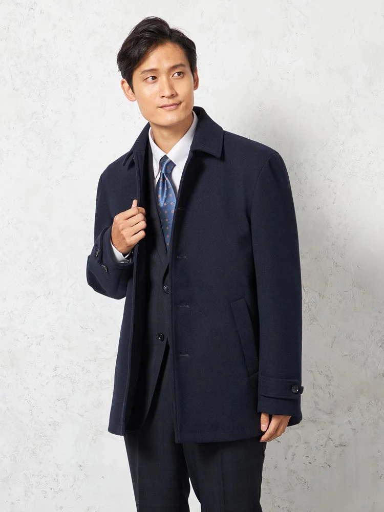 【防風】メルトンショートステンコートストレッチ無地nero秋冬【スリムデザイン】