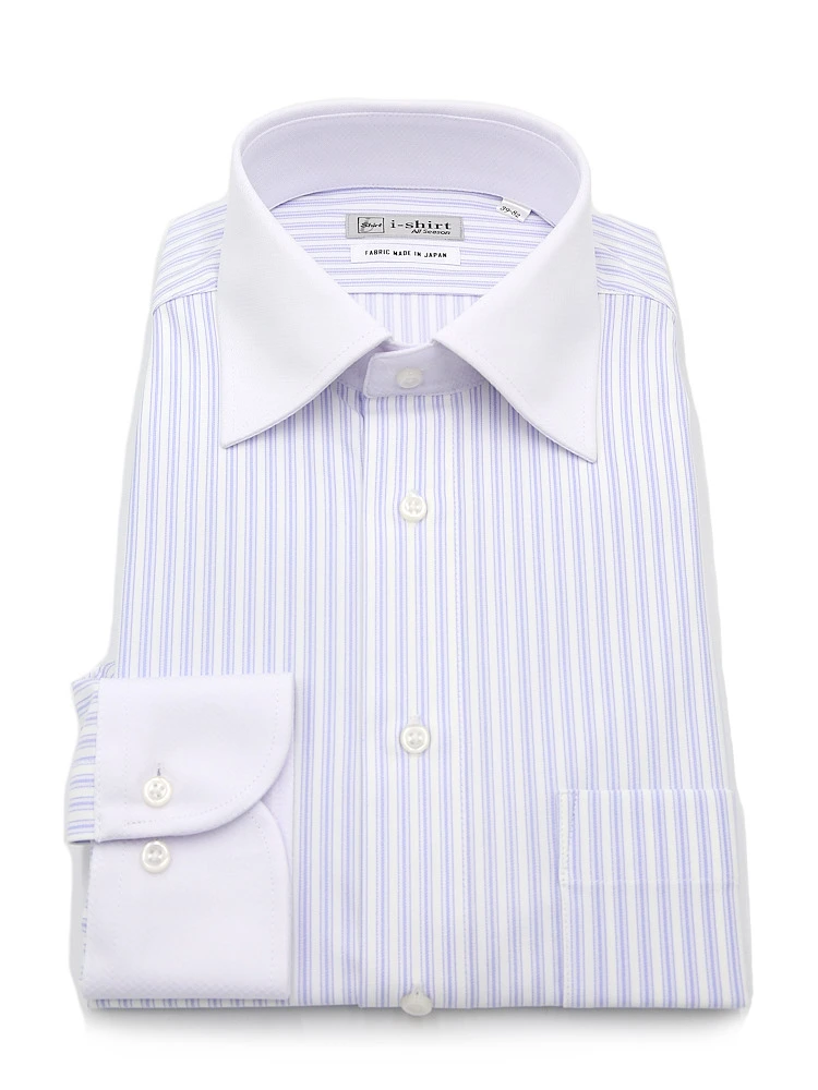 【完全ノーアイロン】長袖アイシャツクレリックセミワイドストライプワイシャツi-shirt通年