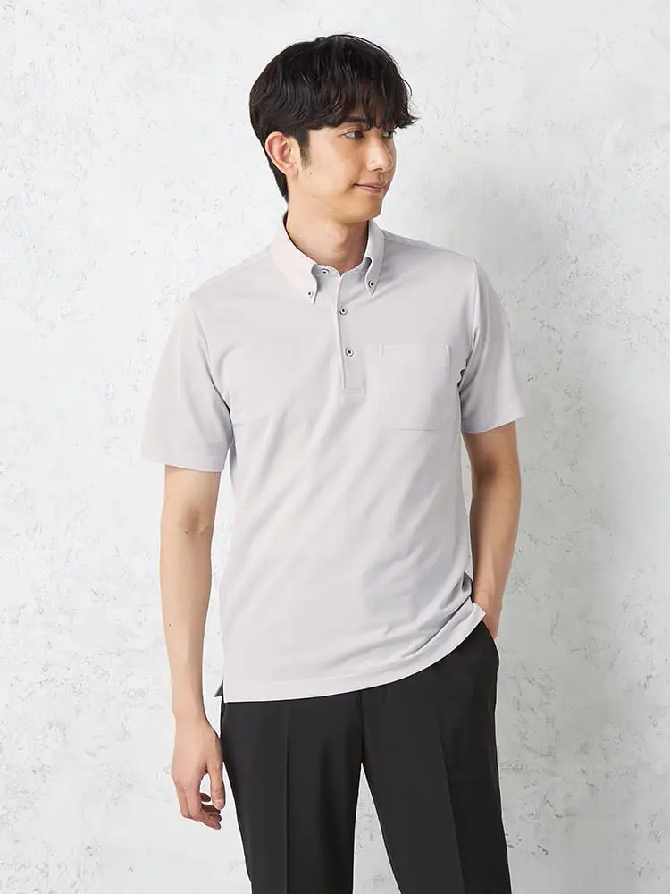 【TOKYORUN】トリコット鹿の子別布使いポロシャツカジュアルインナー織柄無地吸汗速乾ニット素材ストレッチ形態安定春夏