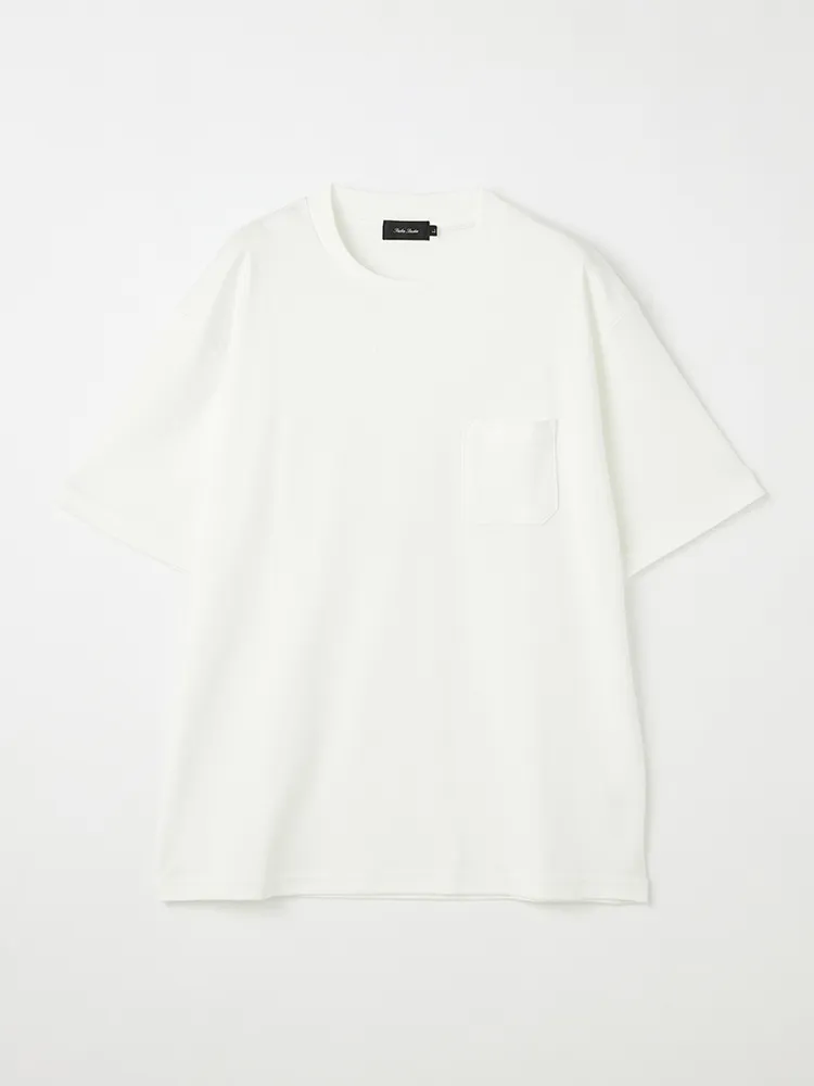 【リッケンバッカーブラック】シルケットスムーススロープネックポケ付きTシャツカジュアルインナーニット半袖クルーネック無地ＵＶ加工抗菌加工接触冷感防臭加工春夏