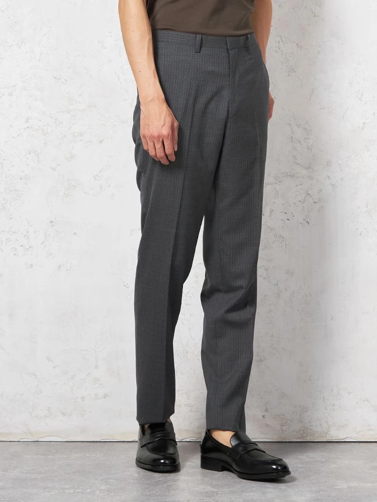 【ウォッシャブル】パンツスラックスノータックスリムストライプnero【スリムデザイン】