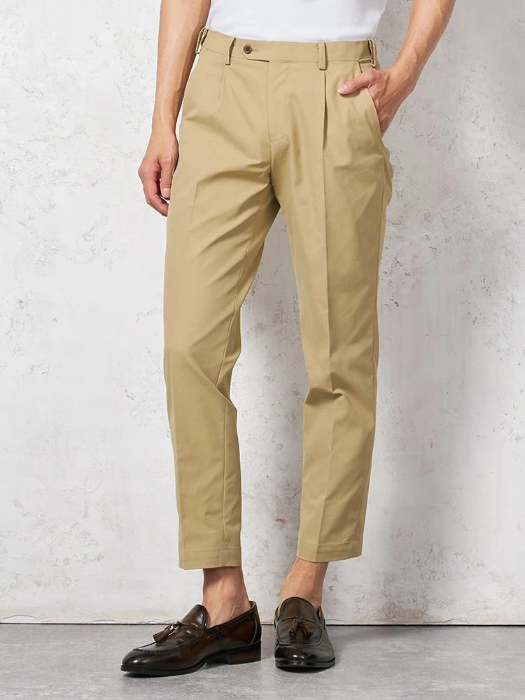 【サスビズｘRENU】パンツチノパンワンタック軽量防シワ（ハンドアイロン）ウエスト伸縮無地春夏