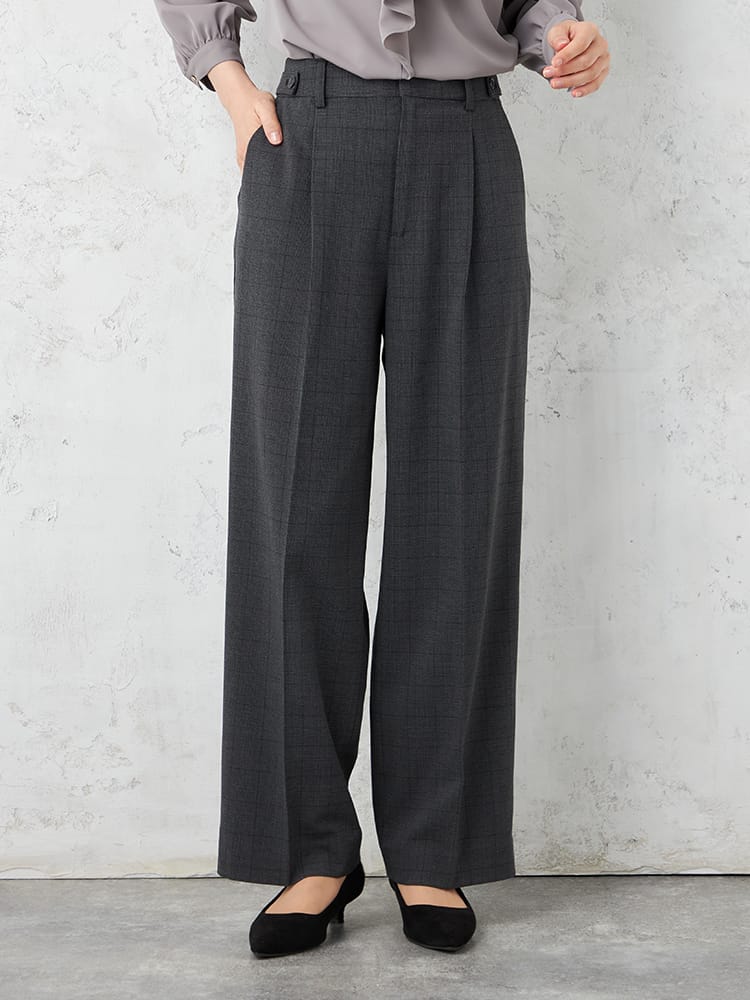 【WALKPLUS】T/Rトロサイドタブワイドパンツウォッシャブル通年【レディース】
