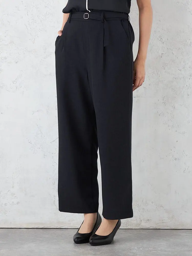 【WALKPLUS】高通気リネンライク共ベルトワイドパンツフルレンウォッシャブルワンタック春夏