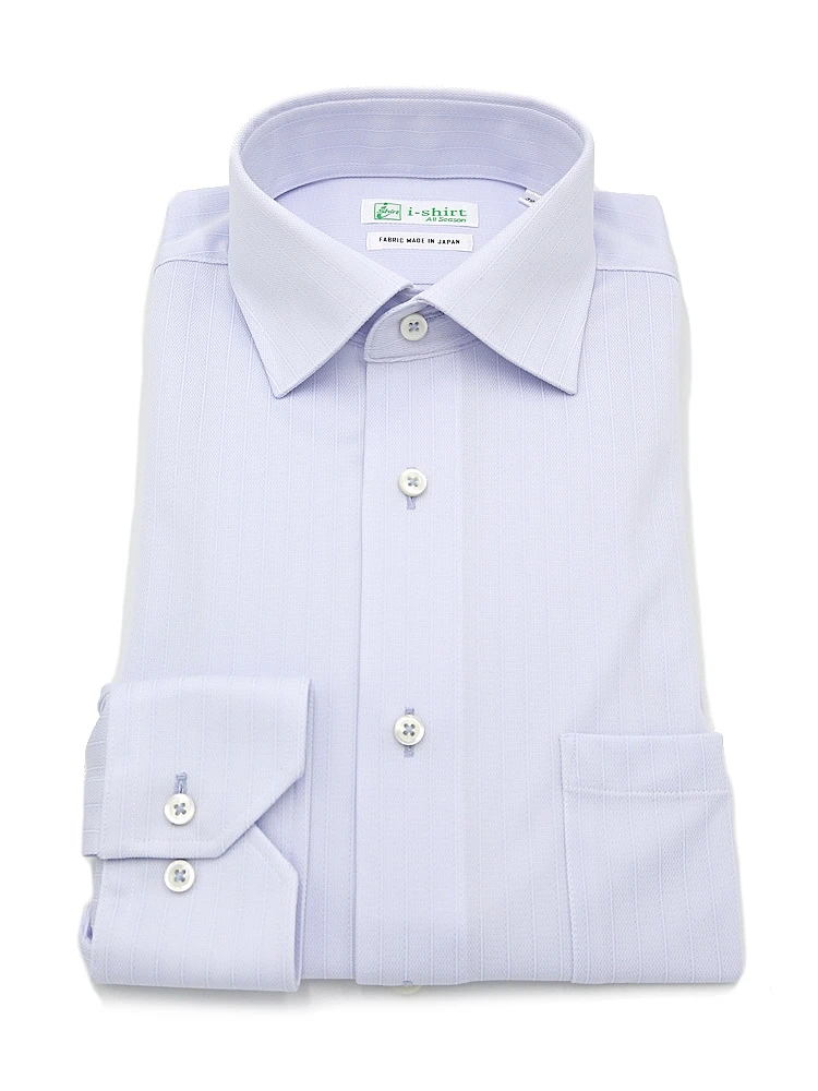 【ECOi-shirt】完全ノーアイロン長袖セミワイドエコセンサーシャドウストライプワイシャツ通年