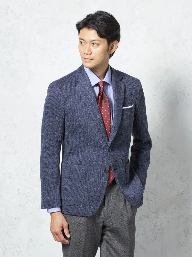 【i－Jacket-アイジャケット-】ジャケット2つボタンストレッチニット素材無地秋冬