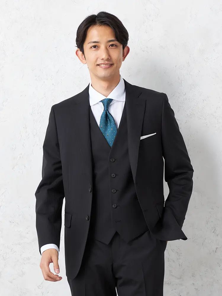 【Ｓ＆ＭＢＬＵＥＬＡＢＥＬ】３ピーススーツ２つボタンシャドウストライプパンツウォッシャブルノータック通年