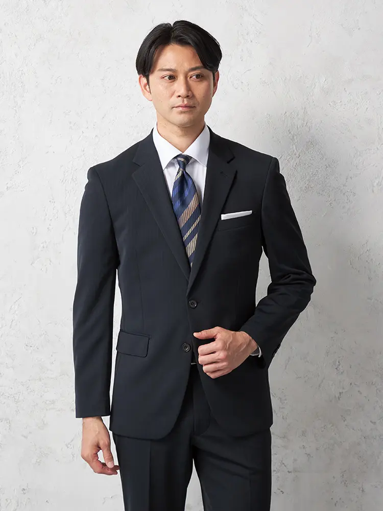 【リッケンバッカー】軽量ニットスーツ２つボタンシャドウストライプ上下ウォッシャブル軽量ノータック春夏