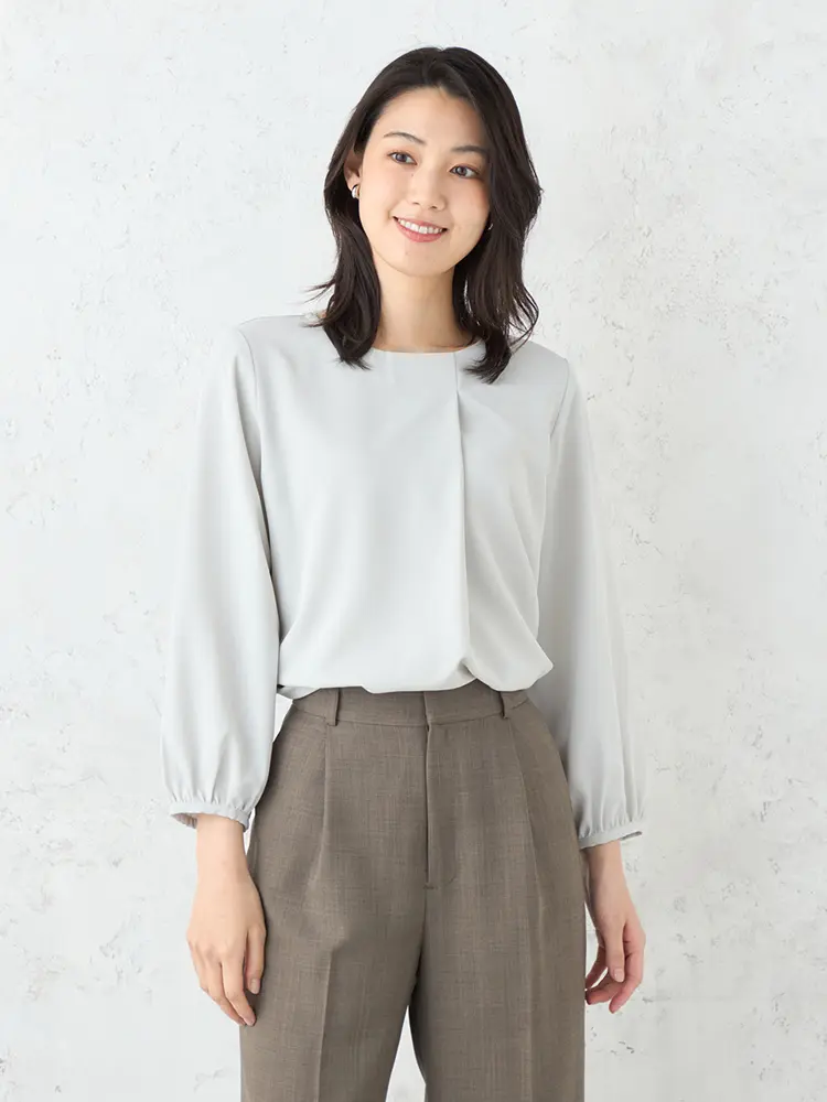 【SOFFICE】BEAUTYBEILフロントアシメタック9分袖ブラウスカットソーUVカット通年【レディース】