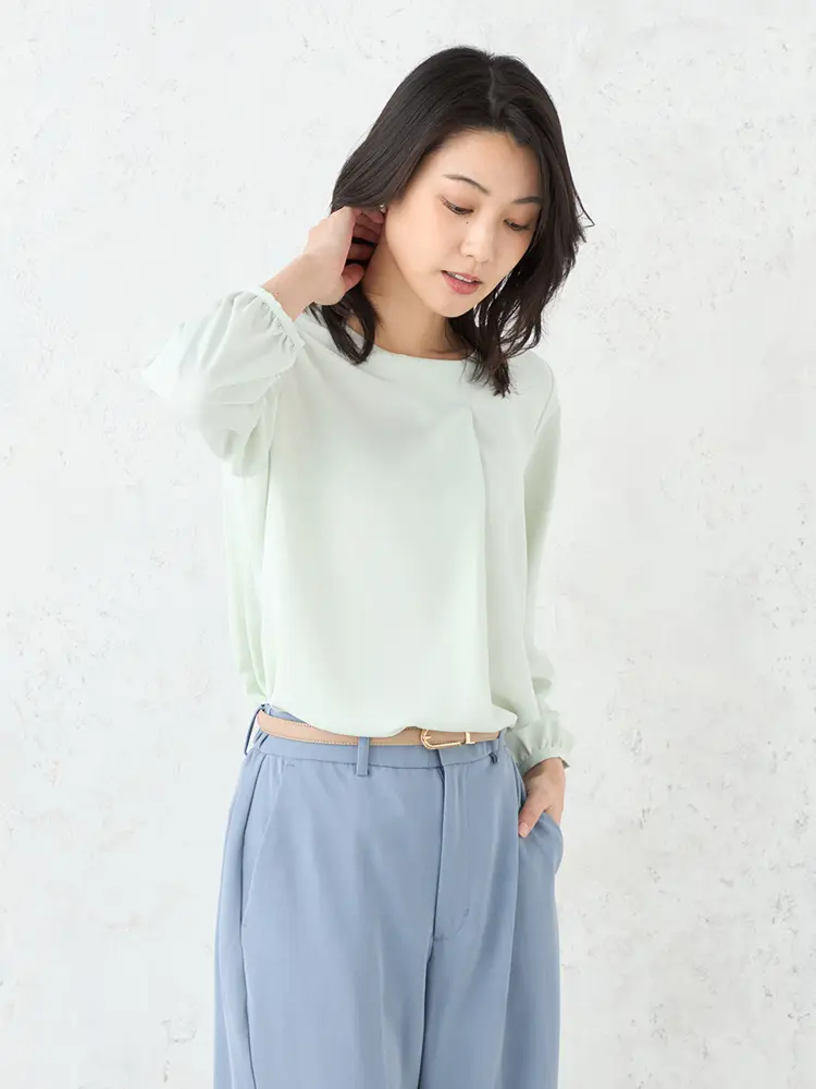 【SOFFICE】BEAUTYBEILフロントアシメタック9分袖ブラウスカットソーUVカット通年【レディース】