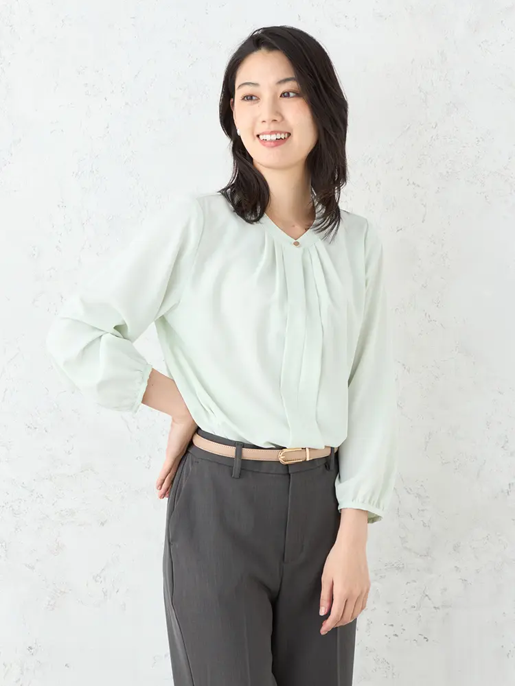 【SOFFICE】BEAUTYVEIL前開きタック9分袖ブラウスカットソーUVカット通年【レディース】
