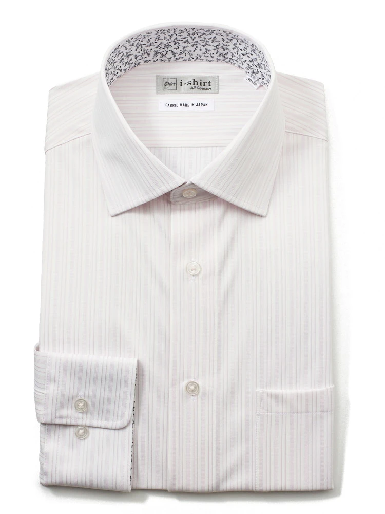 【完全ノーアイロン】長袖アイシャツセミワイドストライプワイシャツi-shirt通年