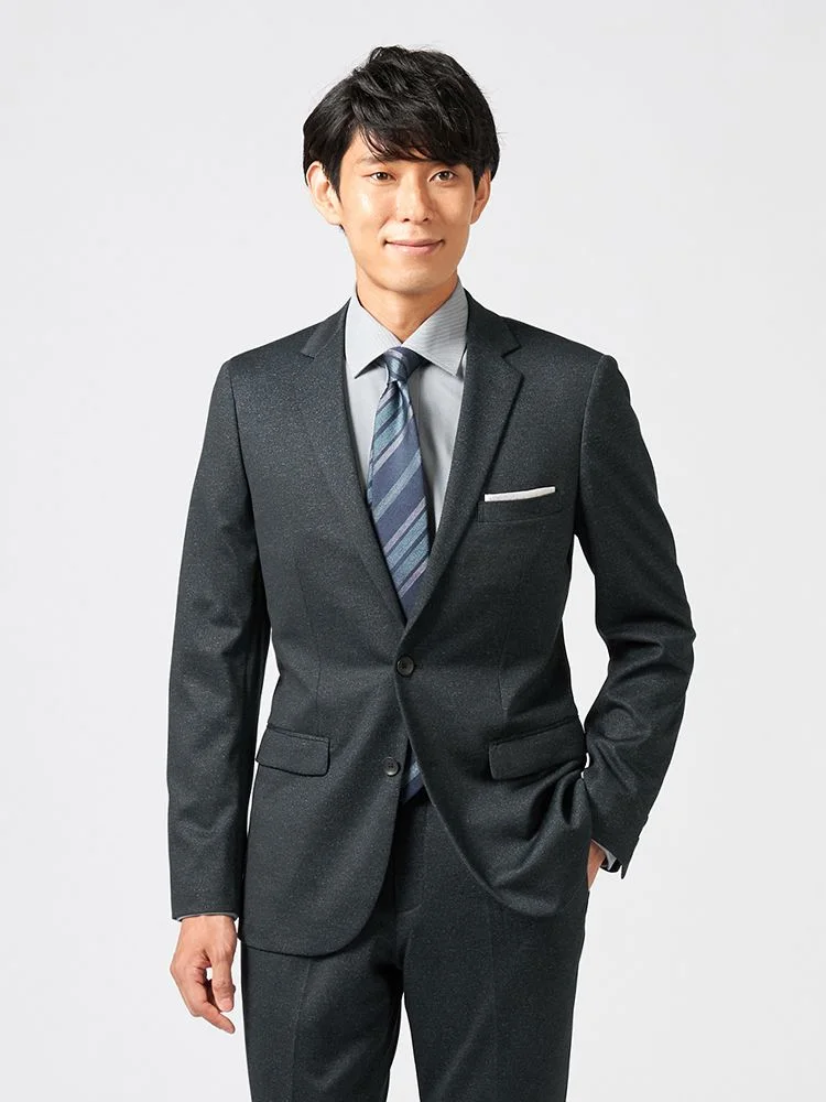 【CassetteCross】スーツ2つボタン上下ウォッシャブルニット素材無地nero秋冬【スリムデザイン】