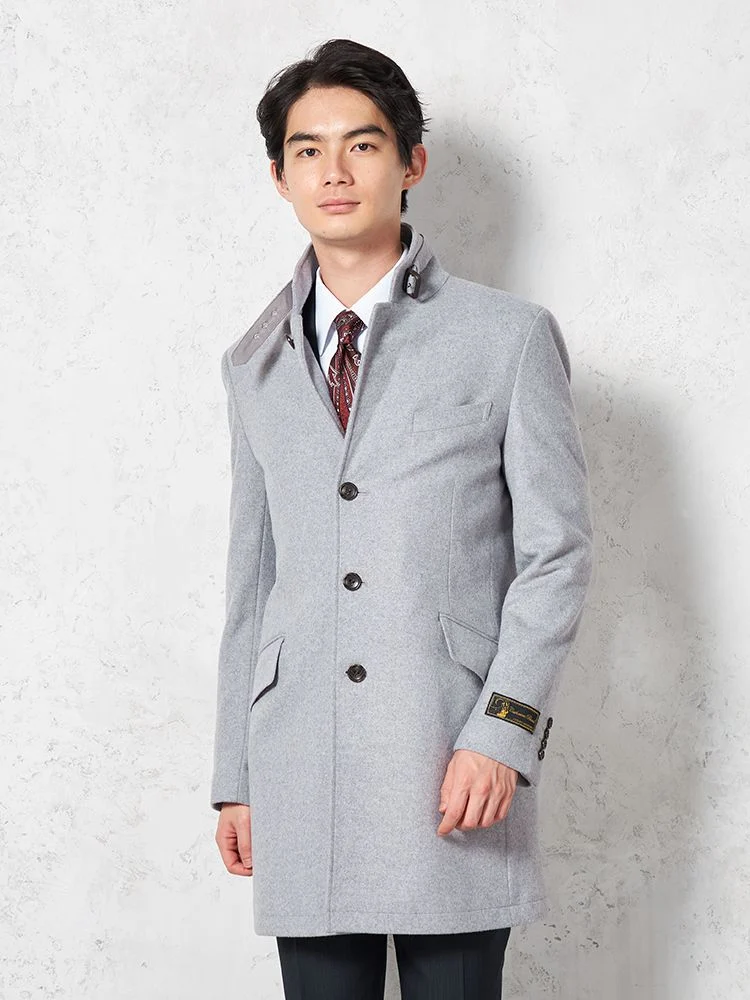 【カシミヤブレンド】コートチェスターコートコンバーチブルカラー無地nero秋冬【スリムデザイン】