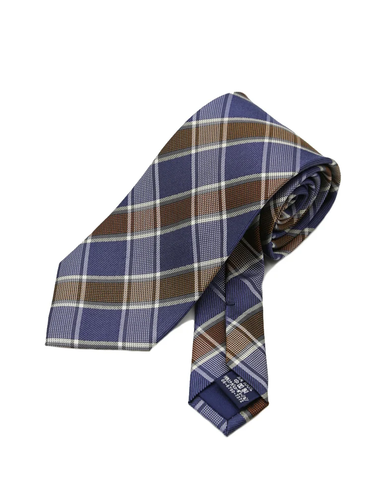 【シルク100%】ネクタイレギュラーインディゴ調ジャガードチェックリッケンバッカー秋冬