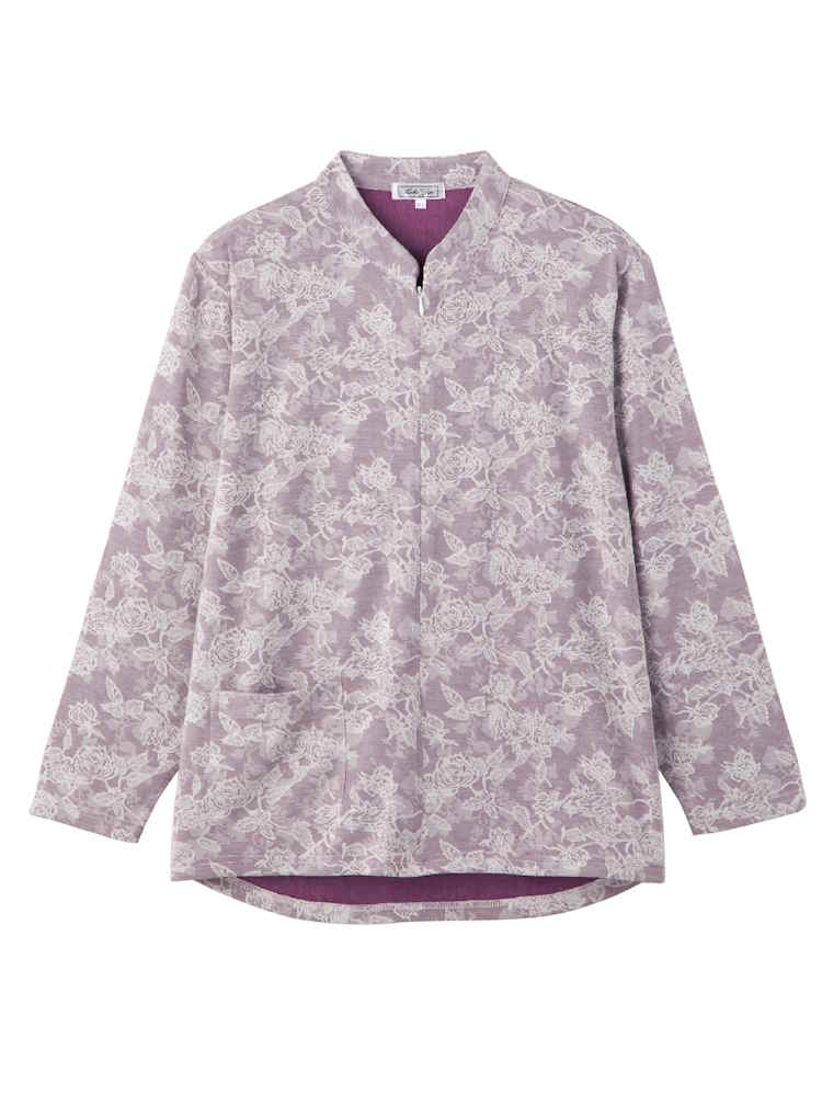 【前開き】【秋冬】ロングファスナーＴシャツ14／婦人用／レディース／高齢者／シニア／後ろ長め／ゆったり／洗濯機OK／名前記入欄付／前ポケット／ギフト／プレゼント【CF】