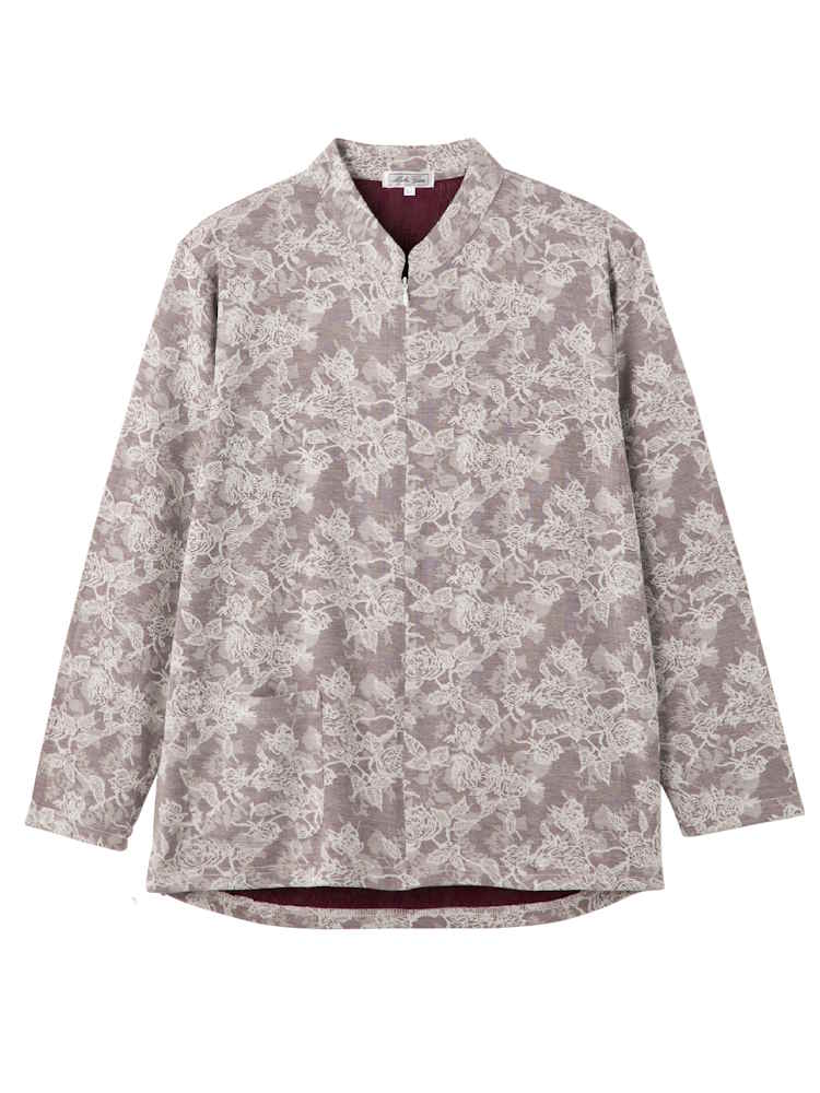 【前開き】【秋冬】ロングファスナーＴシャツ14／婦人用／レディース／高齢者／シニア／後ろ長め／ゆったり／洗濯機OK／名前記入欄付／前ポケット／ギフト／プレゼント【CF】