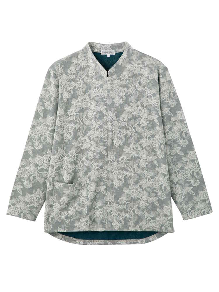 【前開き】【秋冬】ロングファスナーＴシャツ14／婦人用／レディース／高齢者／シニア／後ろ長め／ゆったり／洗濯機OK／名前記入欄付／前ポケット／ギフト／プレゼント【CF】