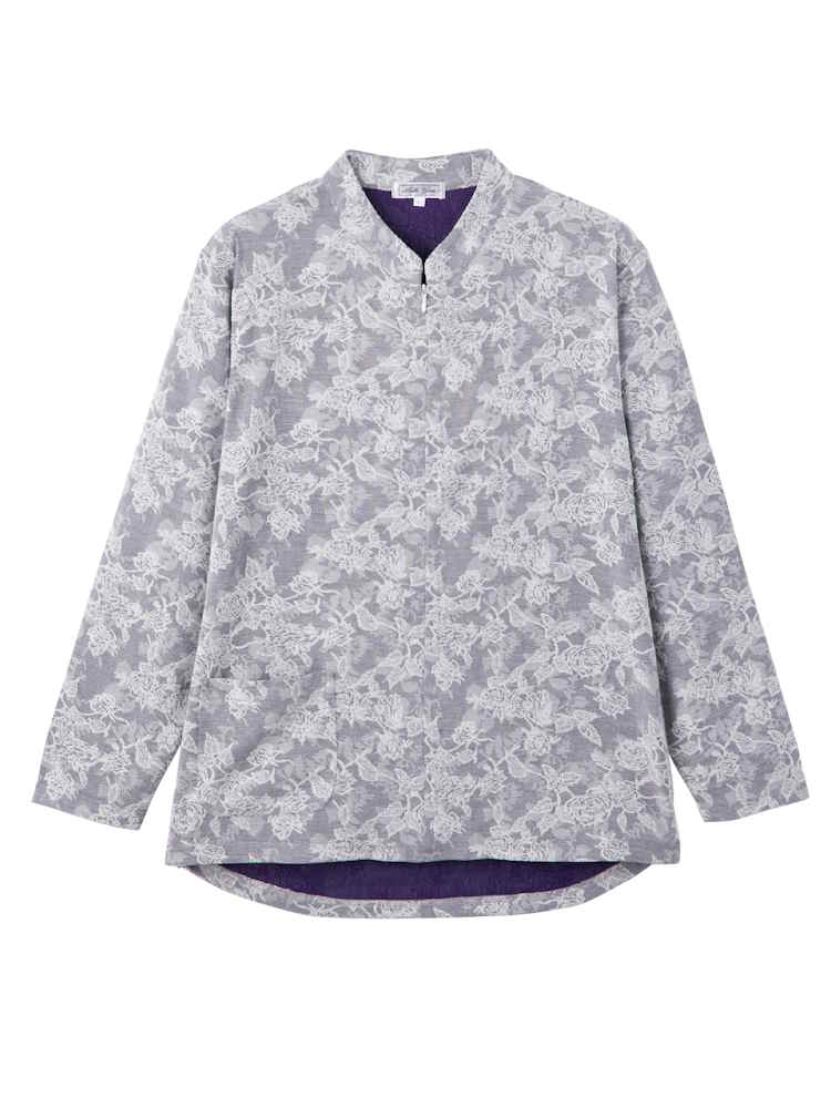【前開き】【秋冬】ロングファスナーＴシャツ14／婦人用／レディース／高齢者／シニア／後ろ長め／ゆったり／洗濯機OK／名前記入欄付／前ポケット／ギフト／プレゼント【CF】