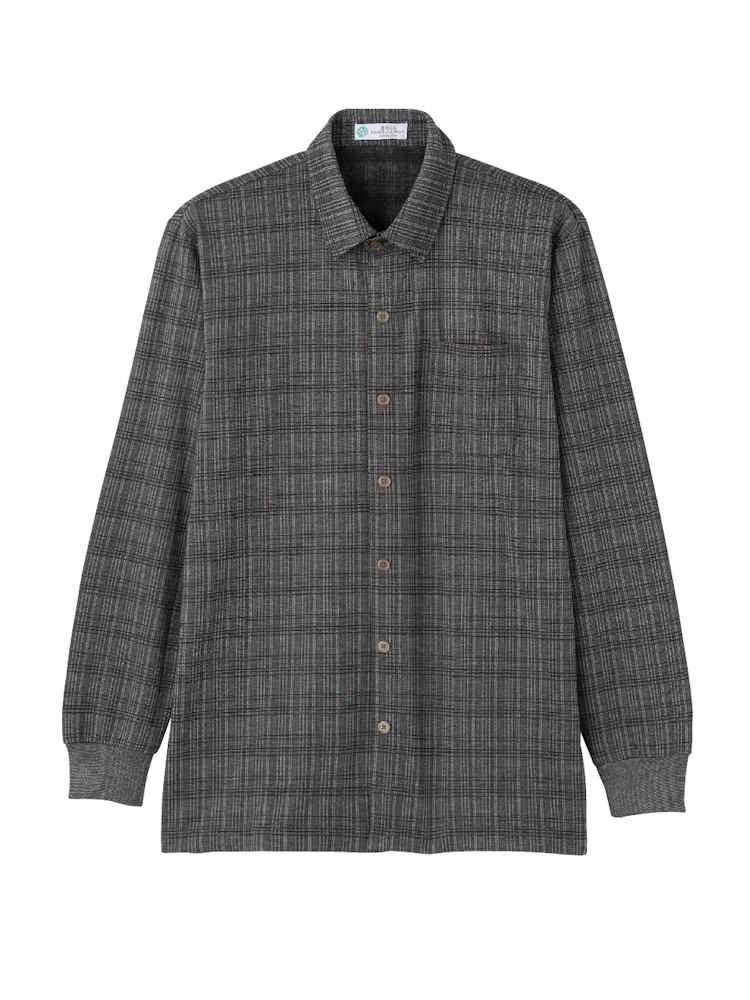【前開き】【秋冬】裏起毛ワンタッチテープニットシャツ／紳士用／メンズ／高齢者／シニア／名前記入欄付／胸ポケット付／洗濯機OK／自宅で洗える／ギフト／プレゼント【CF】