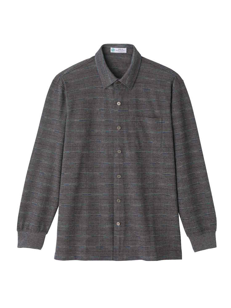 【前開き】【ストレッチ】綿混ワンタッチテープニットシャツ２／紳士用／メンズ／高齢者／シニア／胸ポケット／名前記入欄付／着やすい／脱ぎやすい／お出かけ／おしゃれ／ギフト／プレゼント【CF】