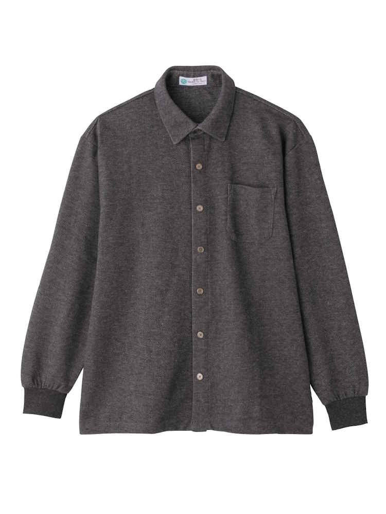 【前開き】【秋冬】綿混スナップ釦ニットシャツ２／紳士用／メンズ／シニア／高齢者／スナップボタン／着脱簡単／名前記入欄付／胸ポケット／秋冬／プレゼント／ギフト【CF】