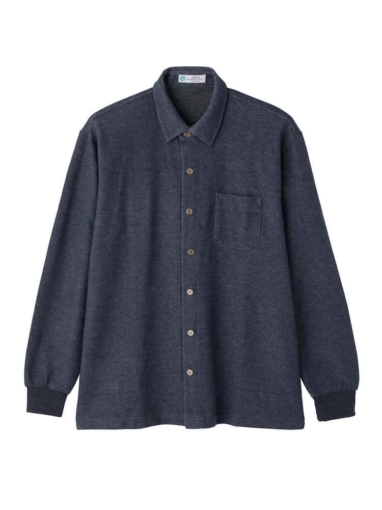 【前開き】【秋冬】綿混スナップ釦ニットシャツ２／紳士用／メンズ／シニア／高齢者／スナップボタン／着脱簡単／名前記入欄付／胸ポケット／秋冬／プレゼント／ギフト【CF】