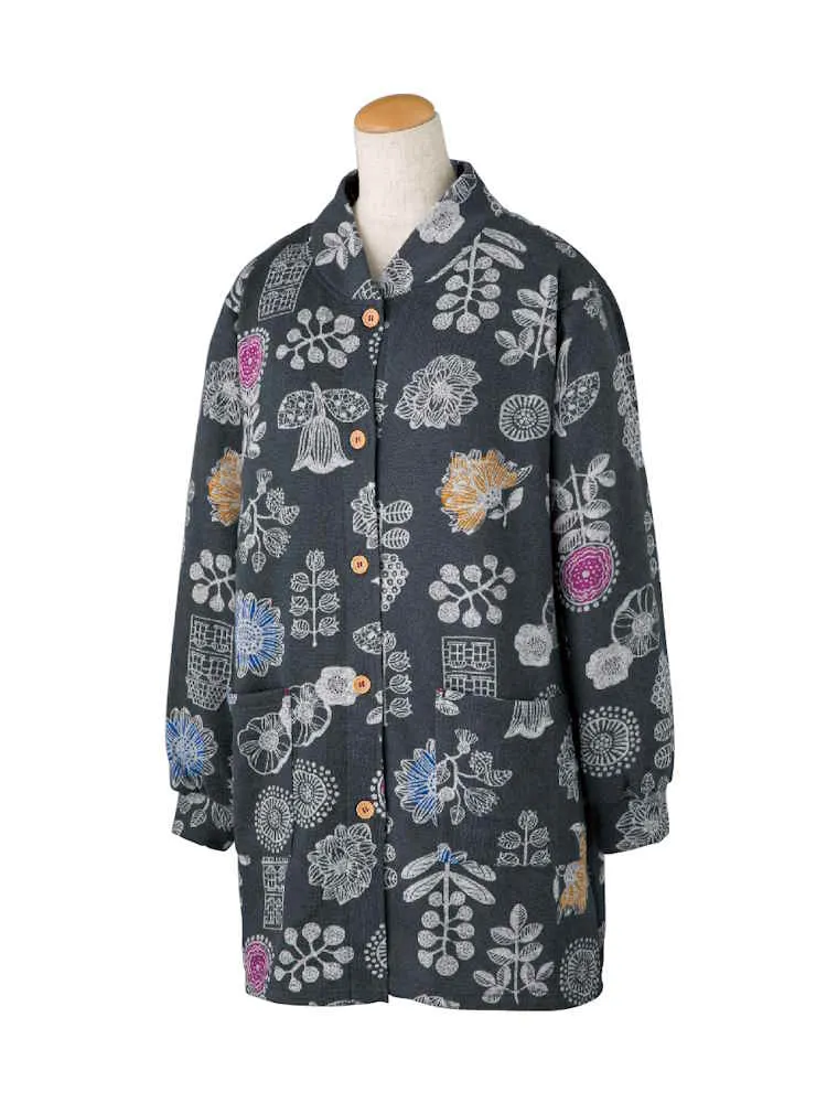 【前開き】【秋冬用】のびのびストレッチ前開きスモック／割烹着／エプロン／左右ポケット付／ギフト／プレゼント【CF】